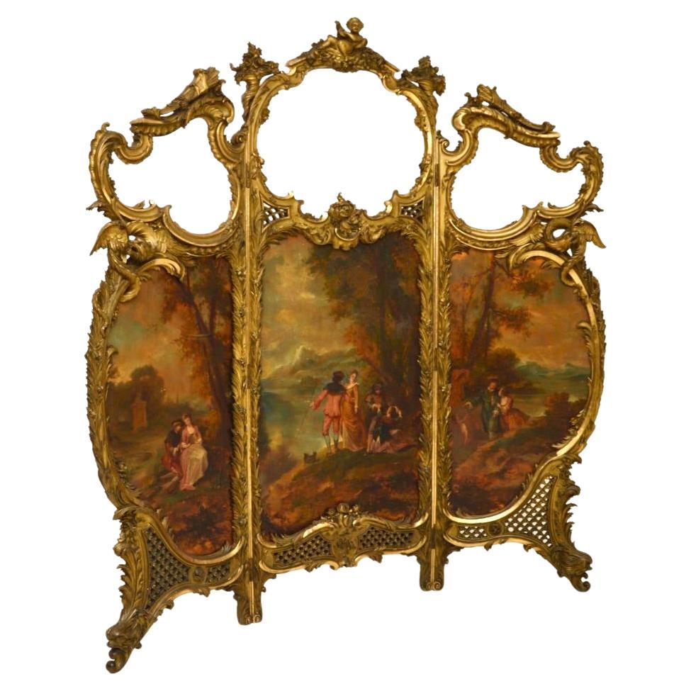 Antique French Gemalt Vergoldet Wood Screen im Angebot