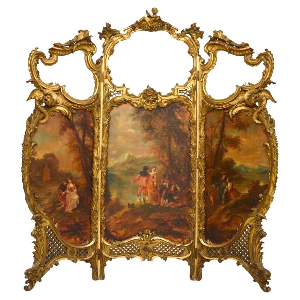 Antique French Gemalt Vergoldet Wood Screen