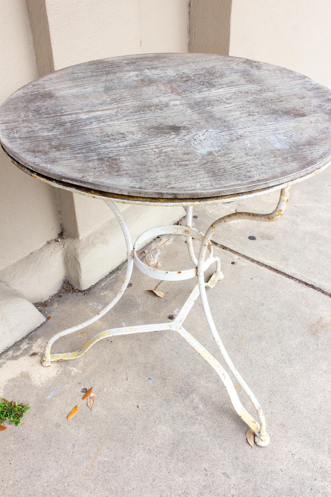 Antique French Painted Iron Bistro Table with Wood Top in Greige 1