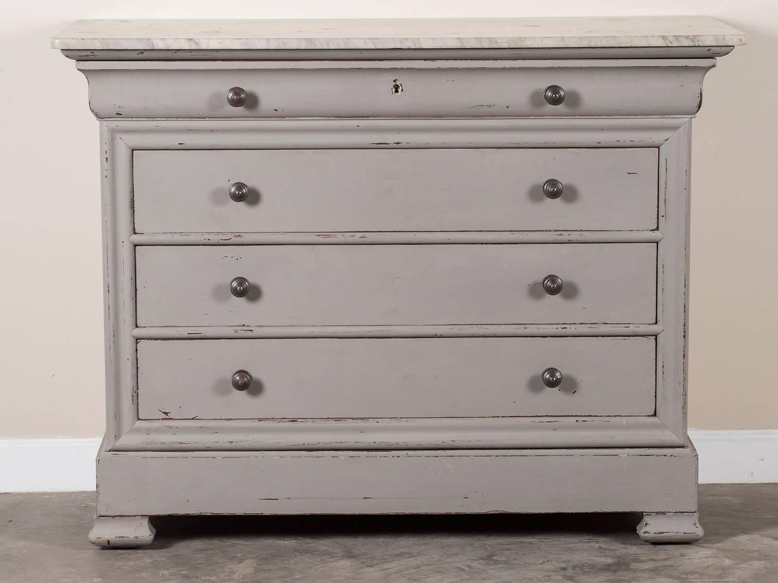 Antique French Painted Louis Philippe Chest of Drawers Marble Top, circa 1875 5