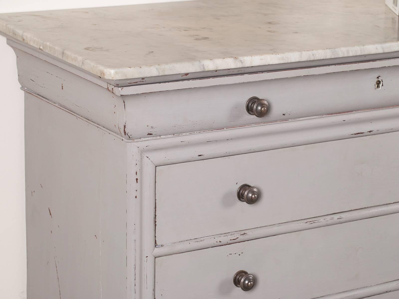 Antique French Painted Louis Philippe Chest of Drawers Marble Top, circa 1875 3