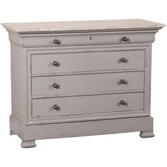 Antique French Painted Louis Philippe Chest of Drawers Marble Top, circa 1875