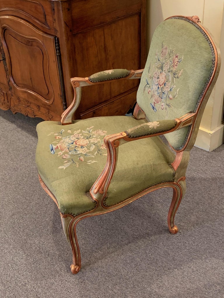 Antique French Painted Louis XV Fauteuil For Sale at 1stDibs