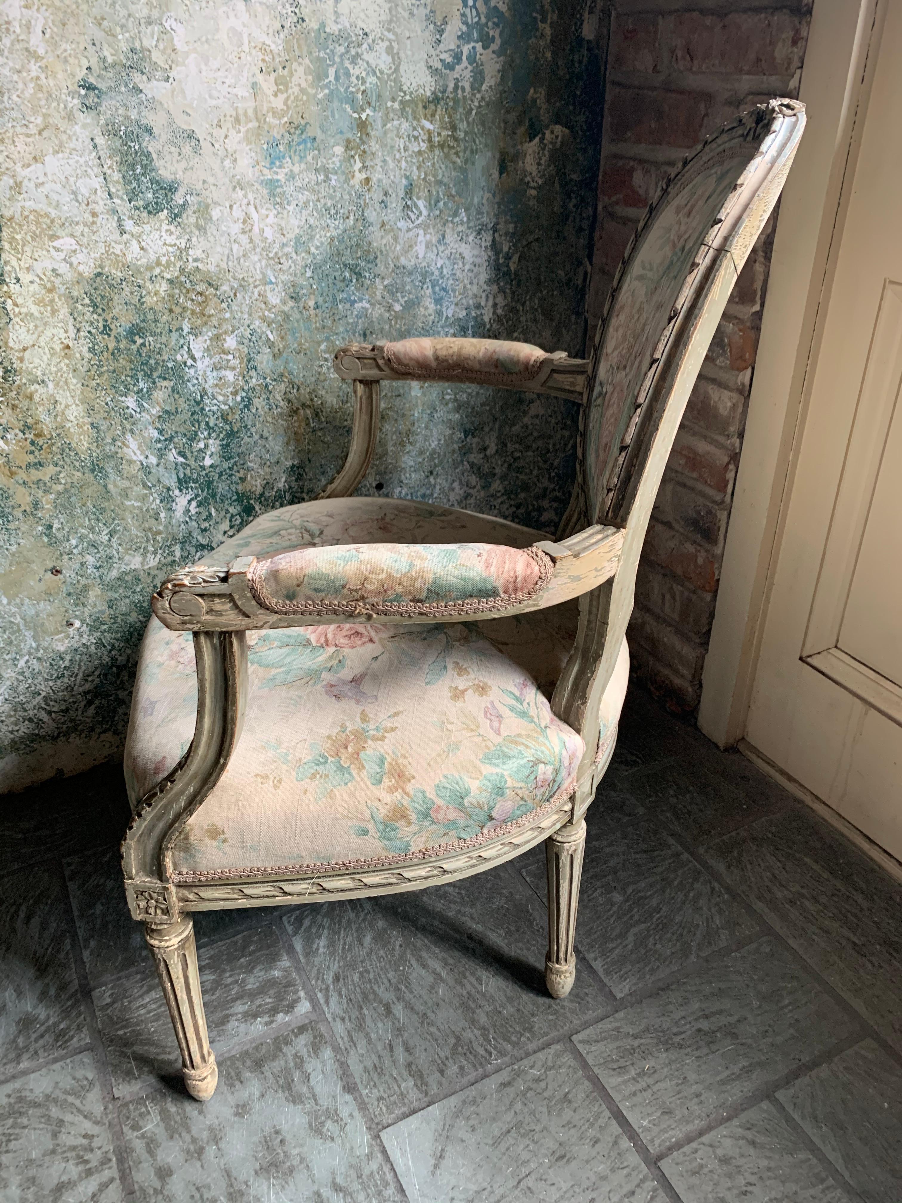 20th Century Antique French Painted Louis XVI Armchair For Sale