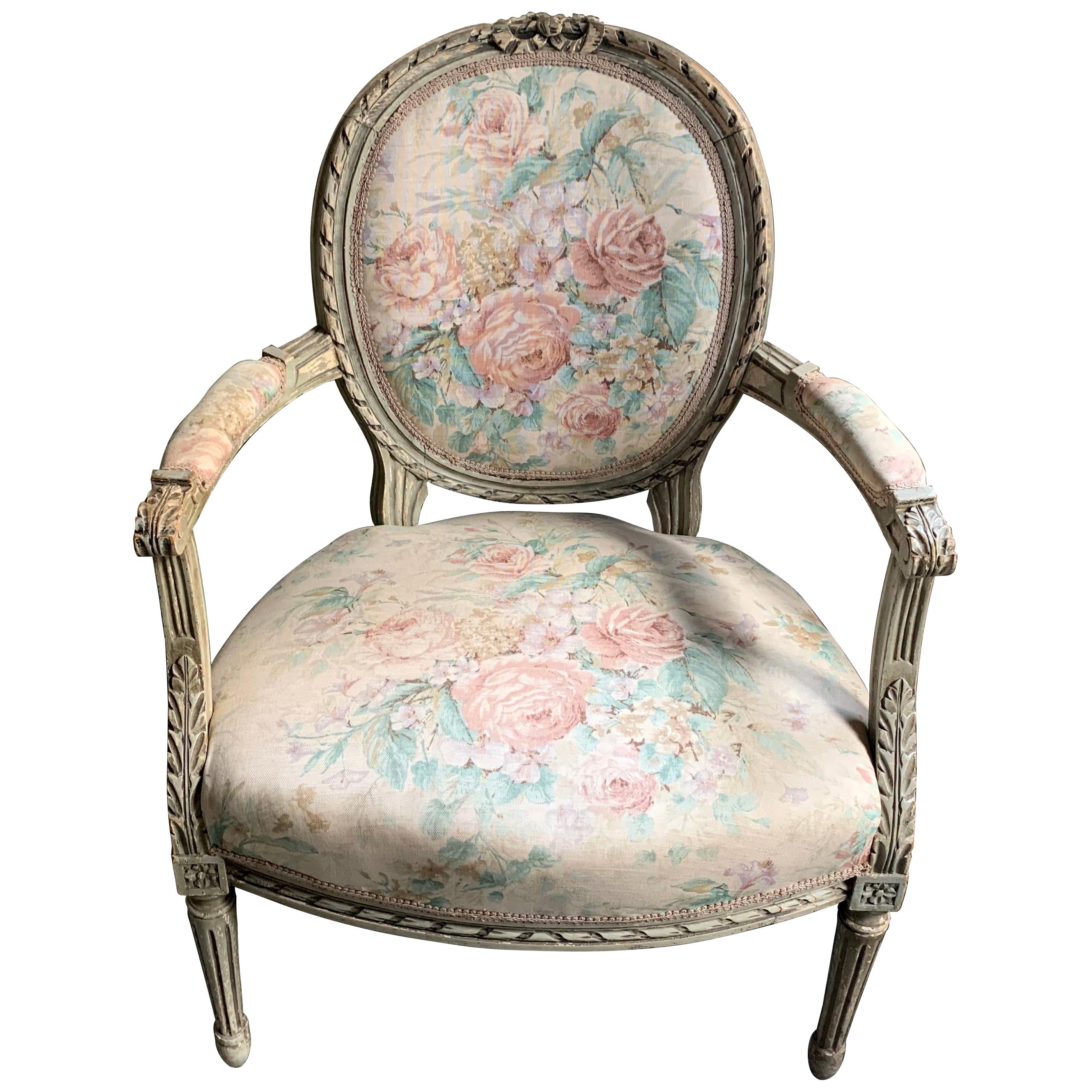 Antique French Painted Louis XVI Armchair For Sale