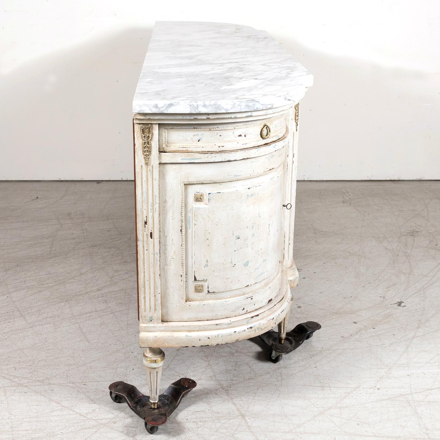 Antique French Painted Louis XVI Style Demilune Enfilade Buffet with Marble Top 10