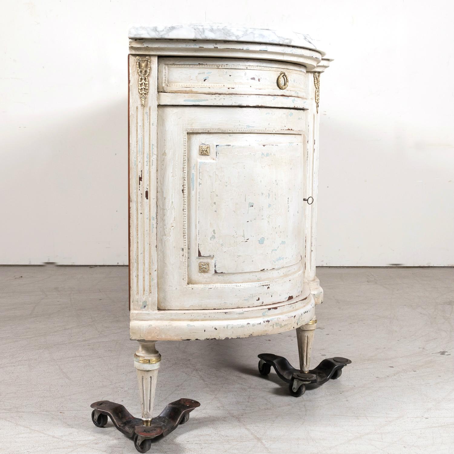 Antique French Painted Louis XVI Style Demilune Enfilade Buffet with Marble Top 12