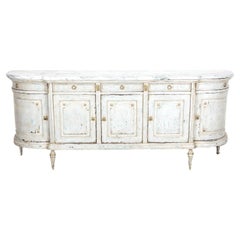 Antique French Painted Louis XVI Style Demilune Enfilade Buffet with Marble Top