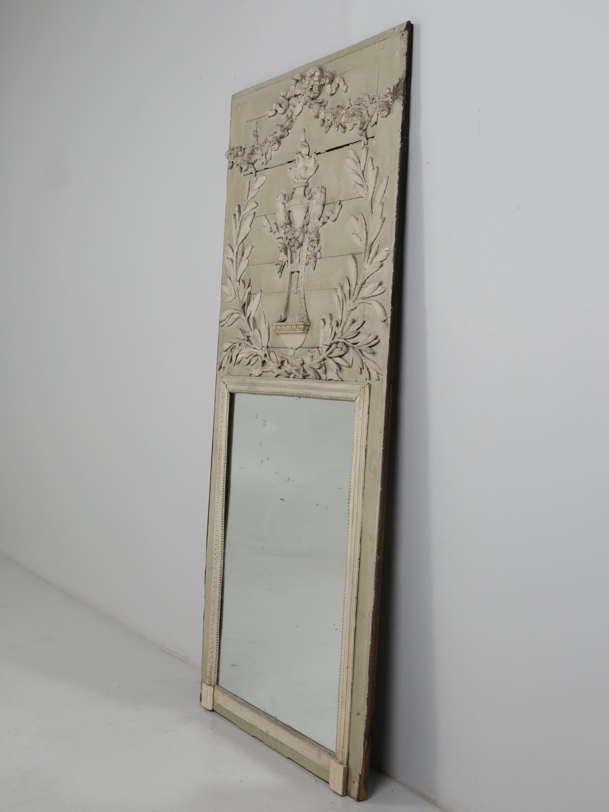 Antique French Painted Trumeau Mirror in Original Paint Unrestored circa 1800's 11