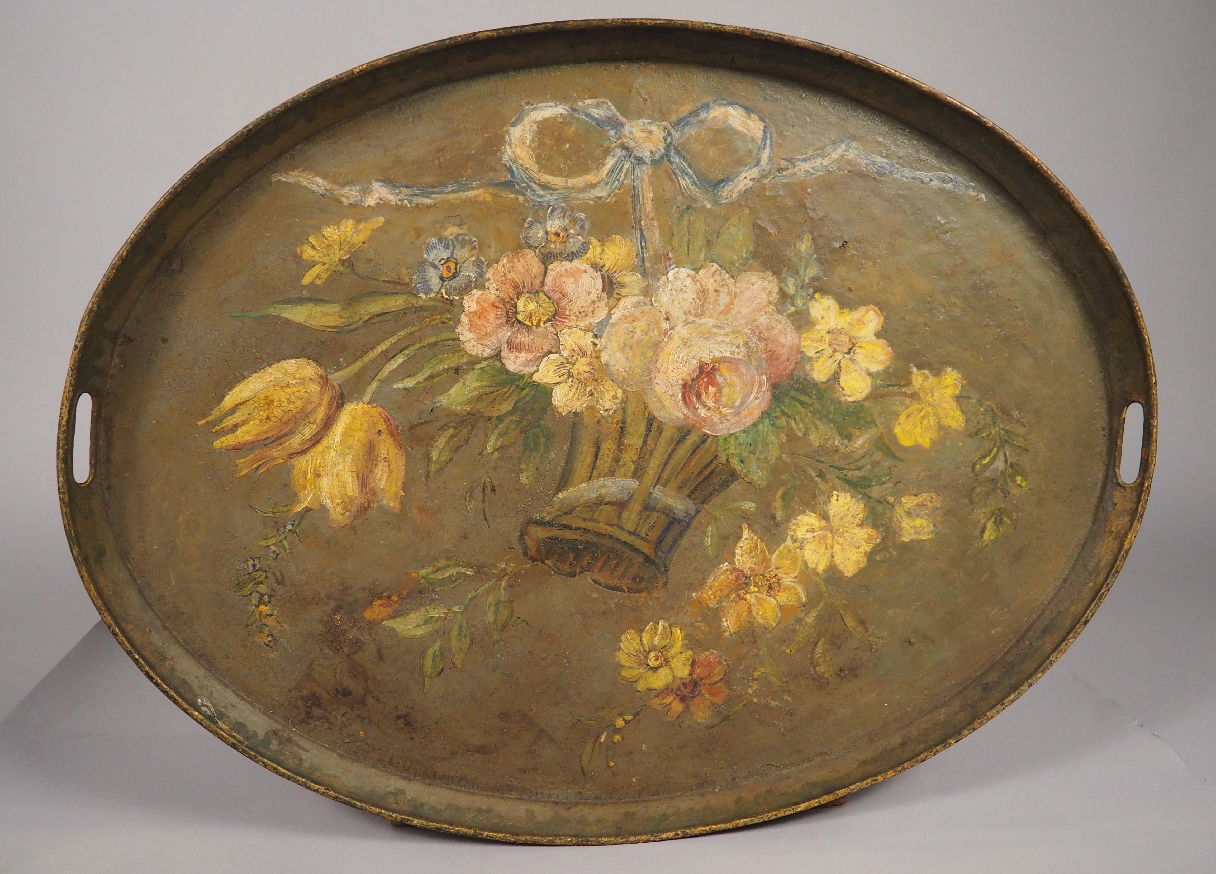 Antique French Gemaltes Serviertablett Napoleon III, CIRCA 1870 im Angebot 4