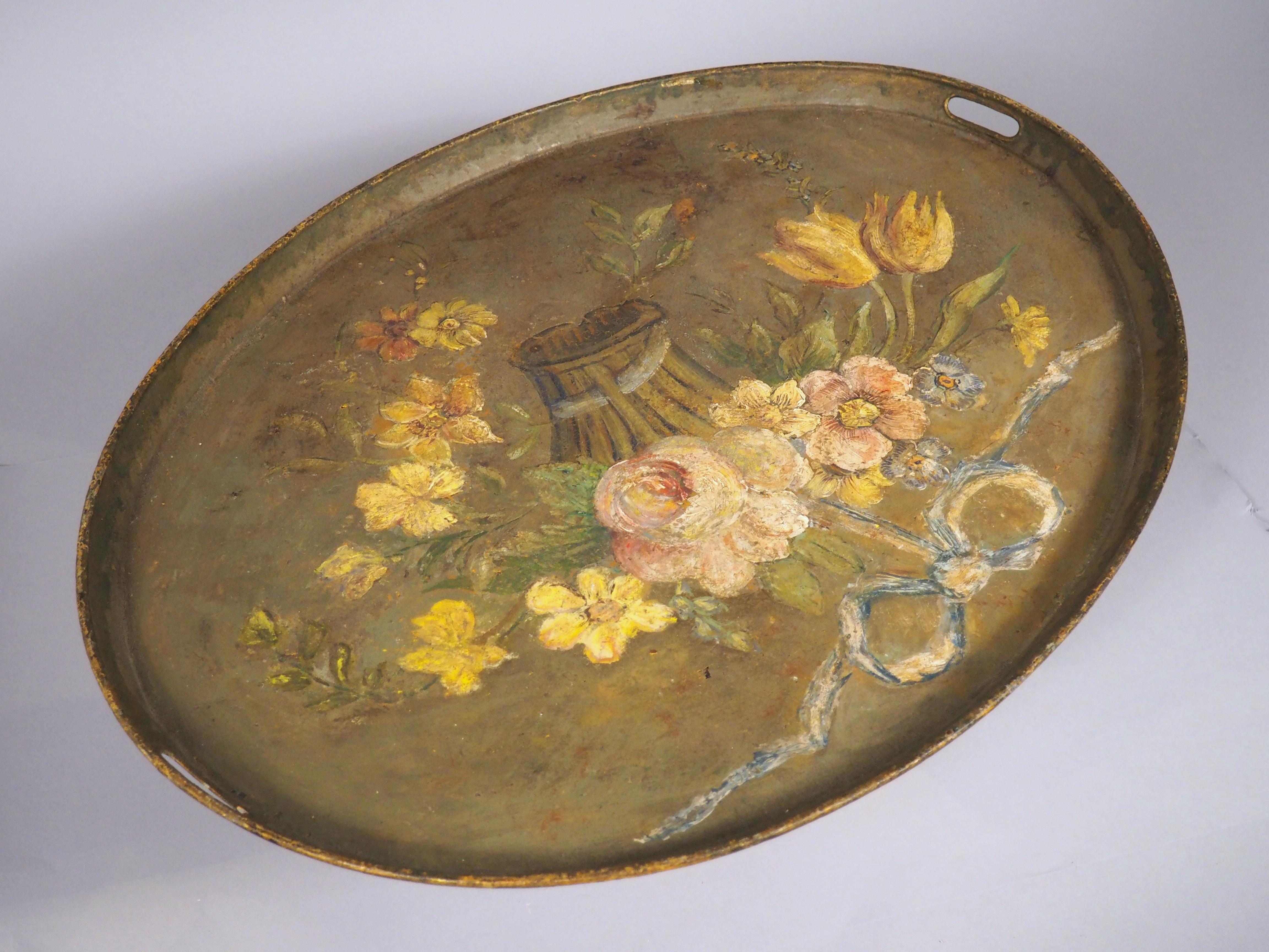 Antique French Gemaltes Serviertablett Napoleon III, CIRCA 1870 (Napoleon III.) im Angebot