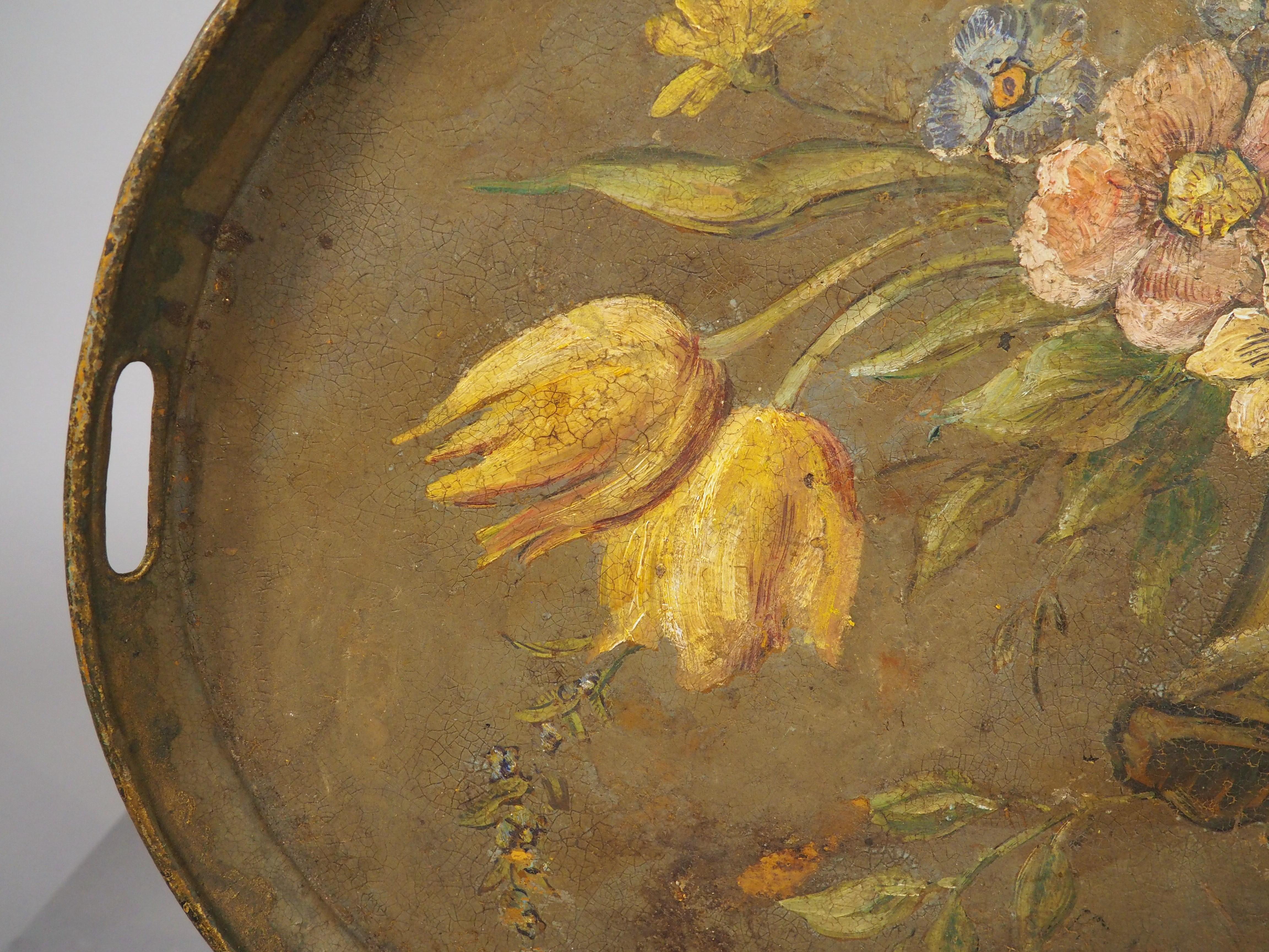 Antique French Gemaltes Serviertablett Napoleon III, CIRCA 1870 (Handbemalt) im Angebot