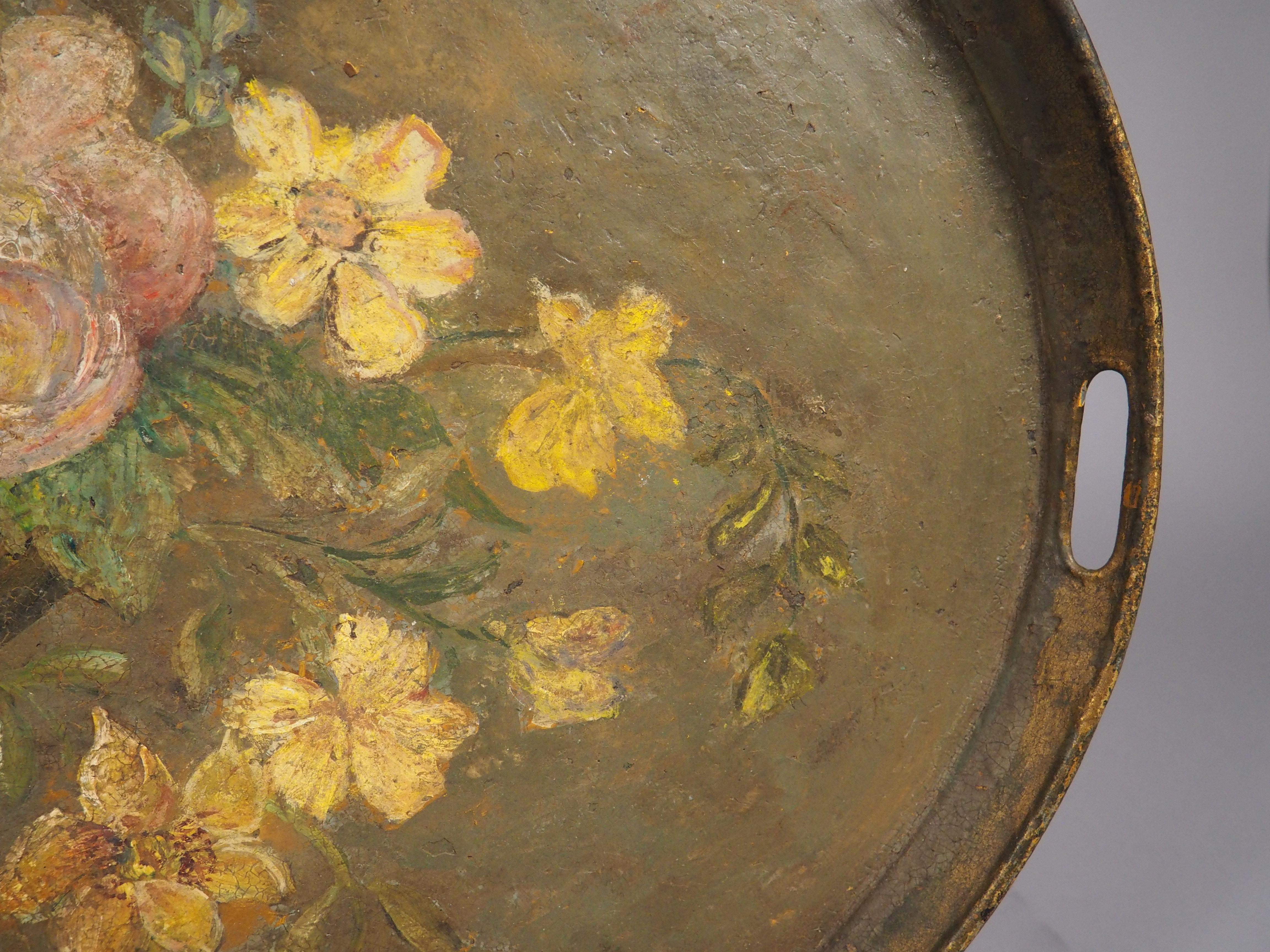 Antique French Gemaltes Serviertablett Napoleon III, CIRCA 1870 (Spätes 19. Jahrhundert) im Angebot