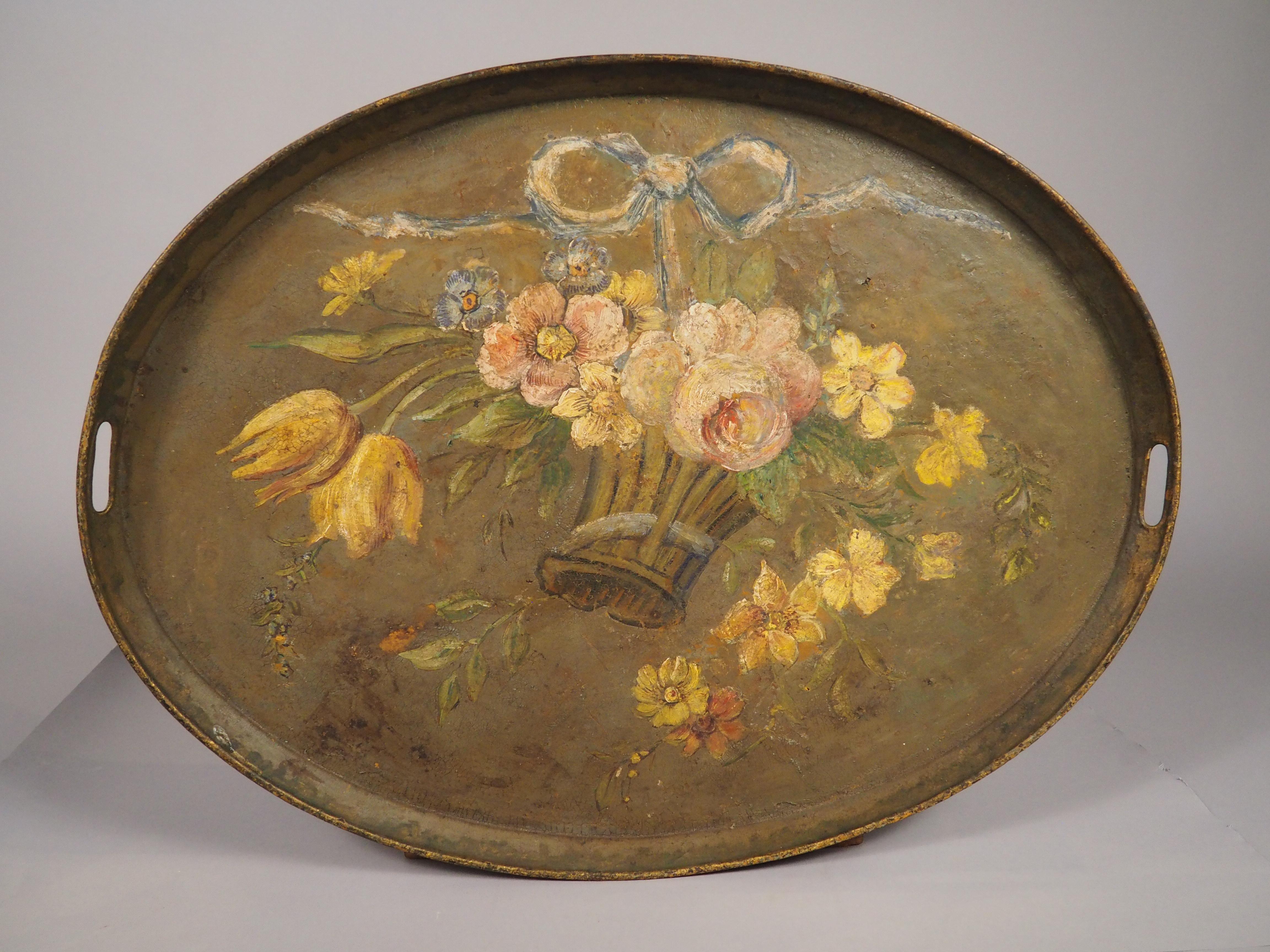 Antique French Gemaltes Serviertablett Napoleon III, CIRCA 1870 im Angebot 1