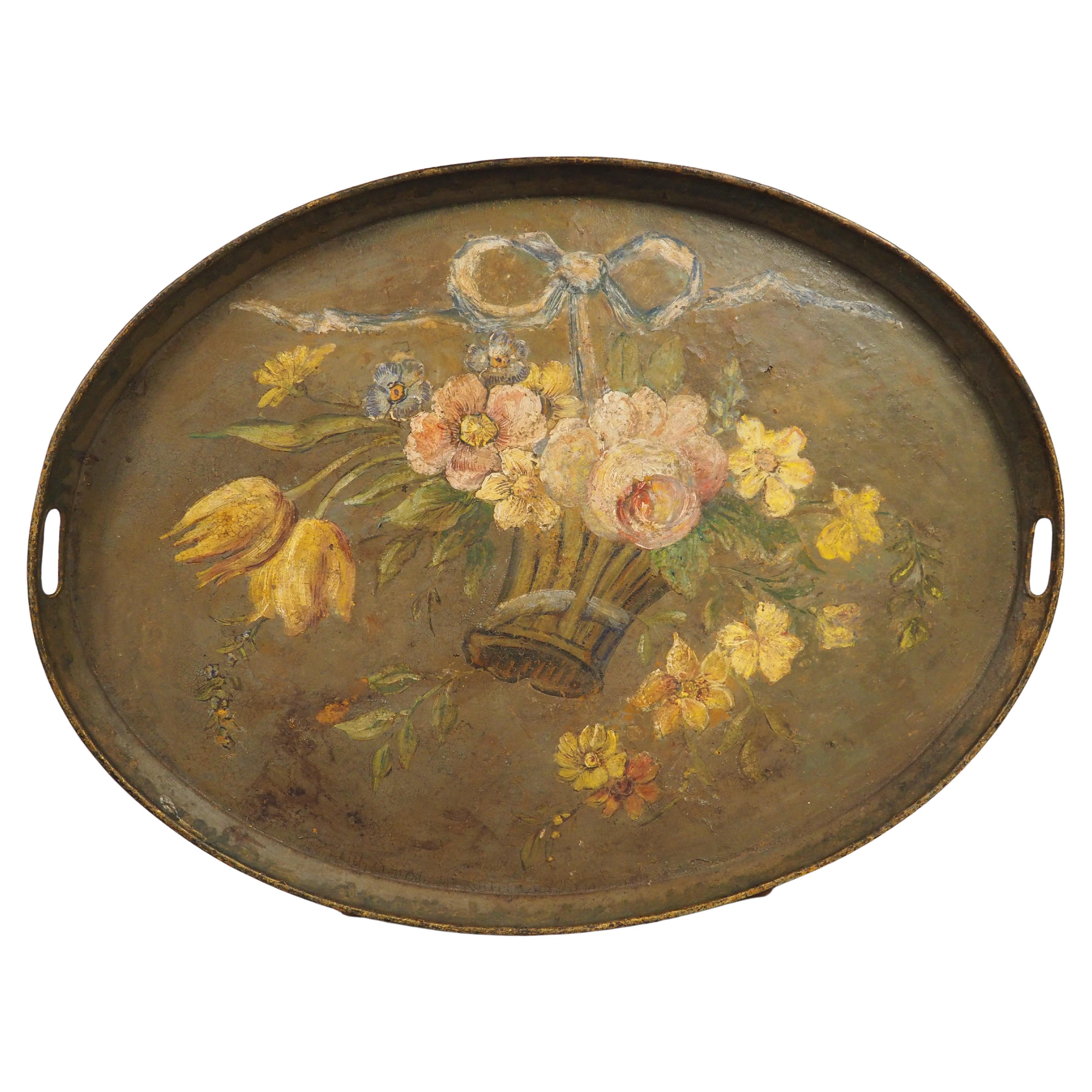 Antique French dipinto Napoleone III, vassoio da portata, CIRCA 1870