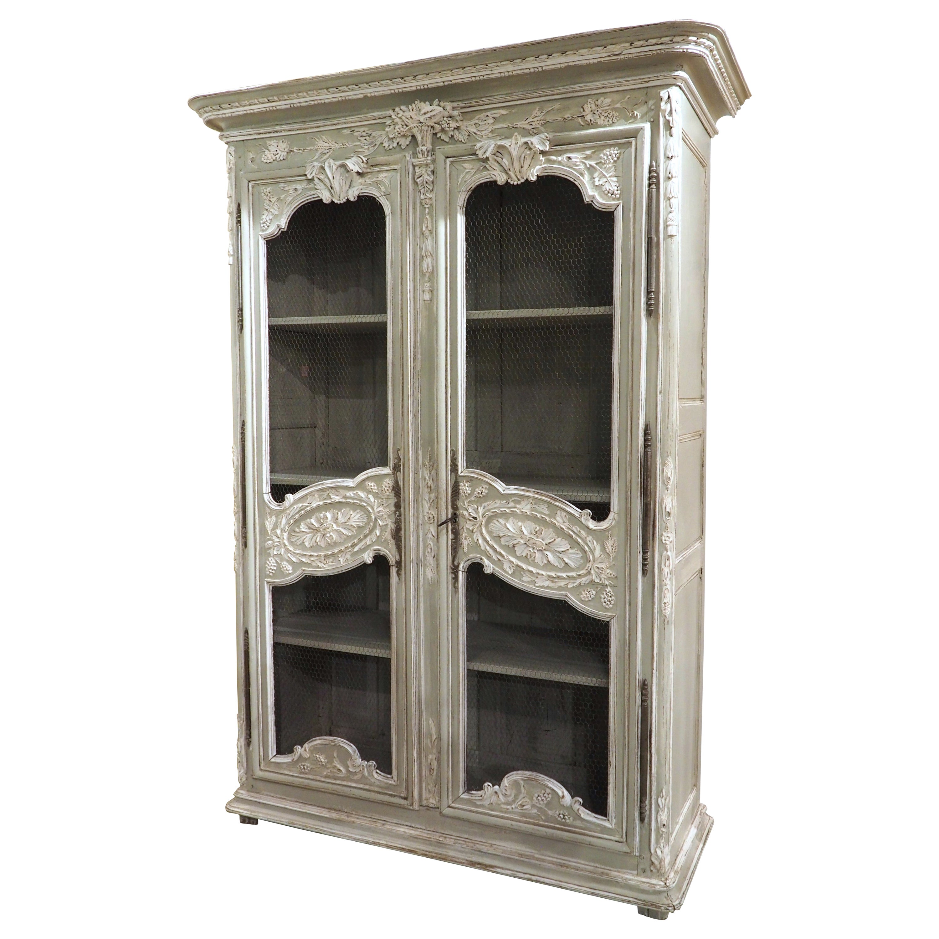 Antique French Painted Oak Bibliotheque from Normandy, Early 1800s