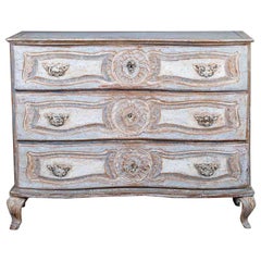 Antique French Painted Oak Chest circa 1770 with Three Drawers and Cabriole Feet