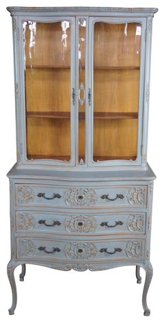 Antique French Painted Oak Curio Display Cabinet Lowboy Dresser Hutch Cupboard