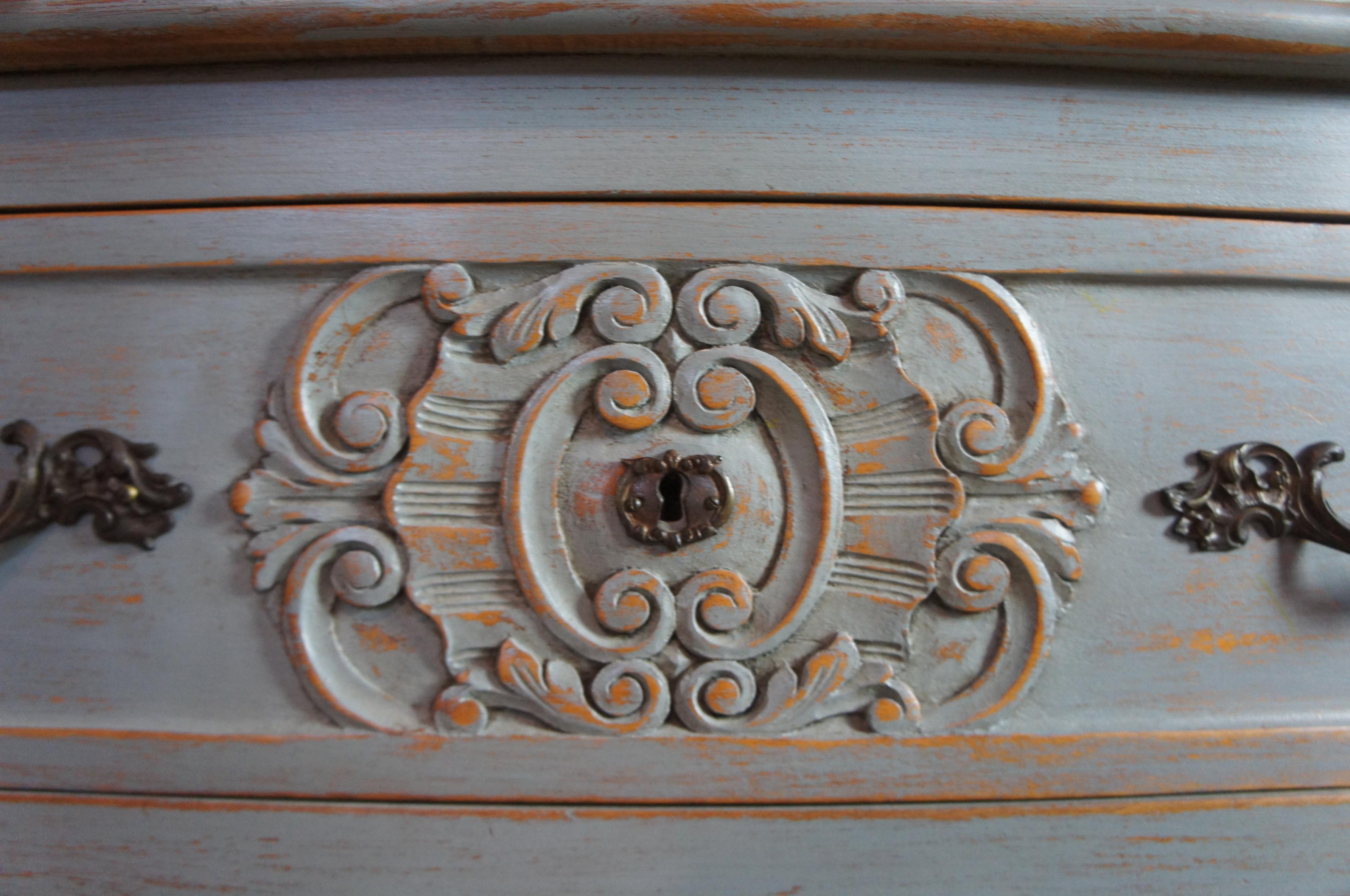 20th Century Antique French Painted Oak Curio Display Cabinet Lowboy Dresser Hutch Cupboard