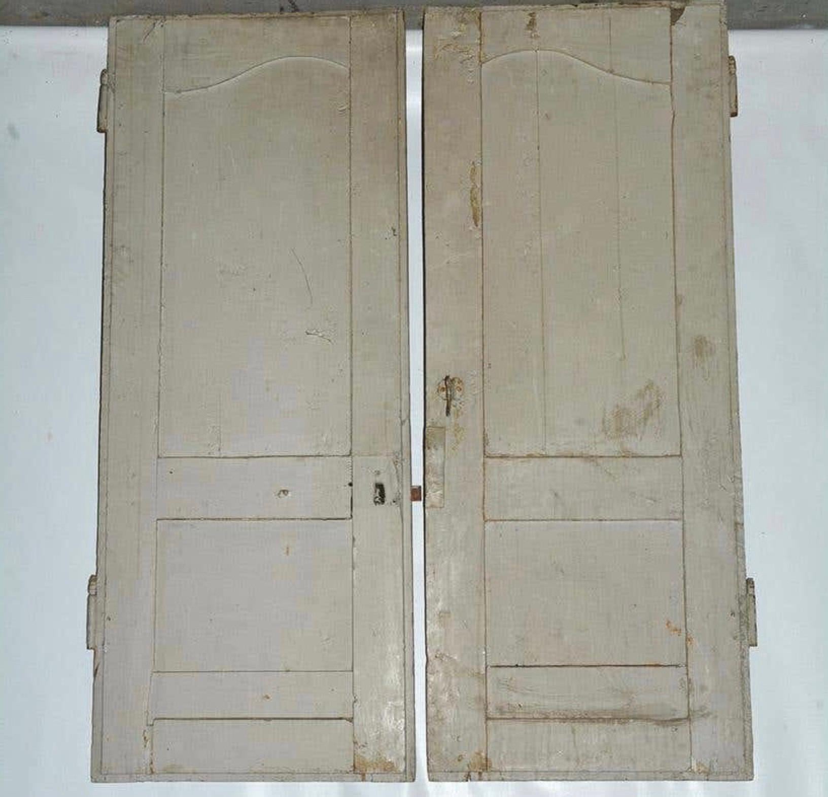 Antique French Painted Paneled Cupboard Doors For Sale 1
