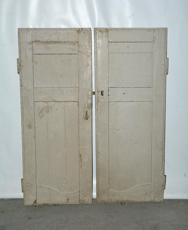Antique French Painted Paneled Cupboard Doors For Sale at 1stDibs
