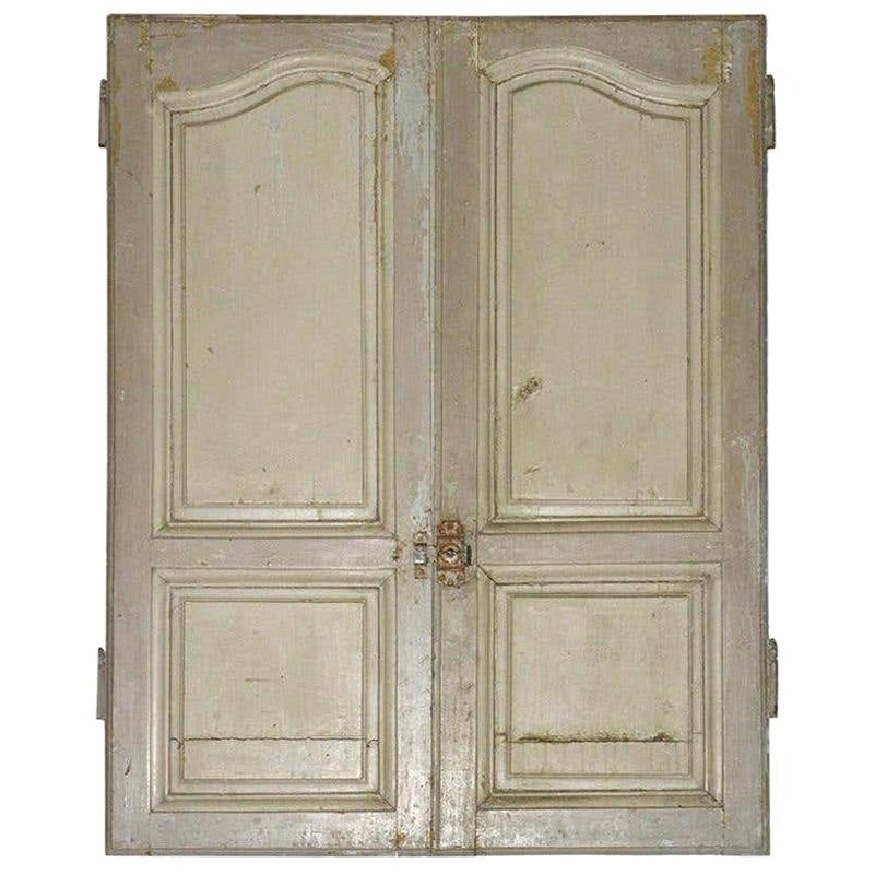 Antique French Painted Paneled Cupboard Doors For Sale