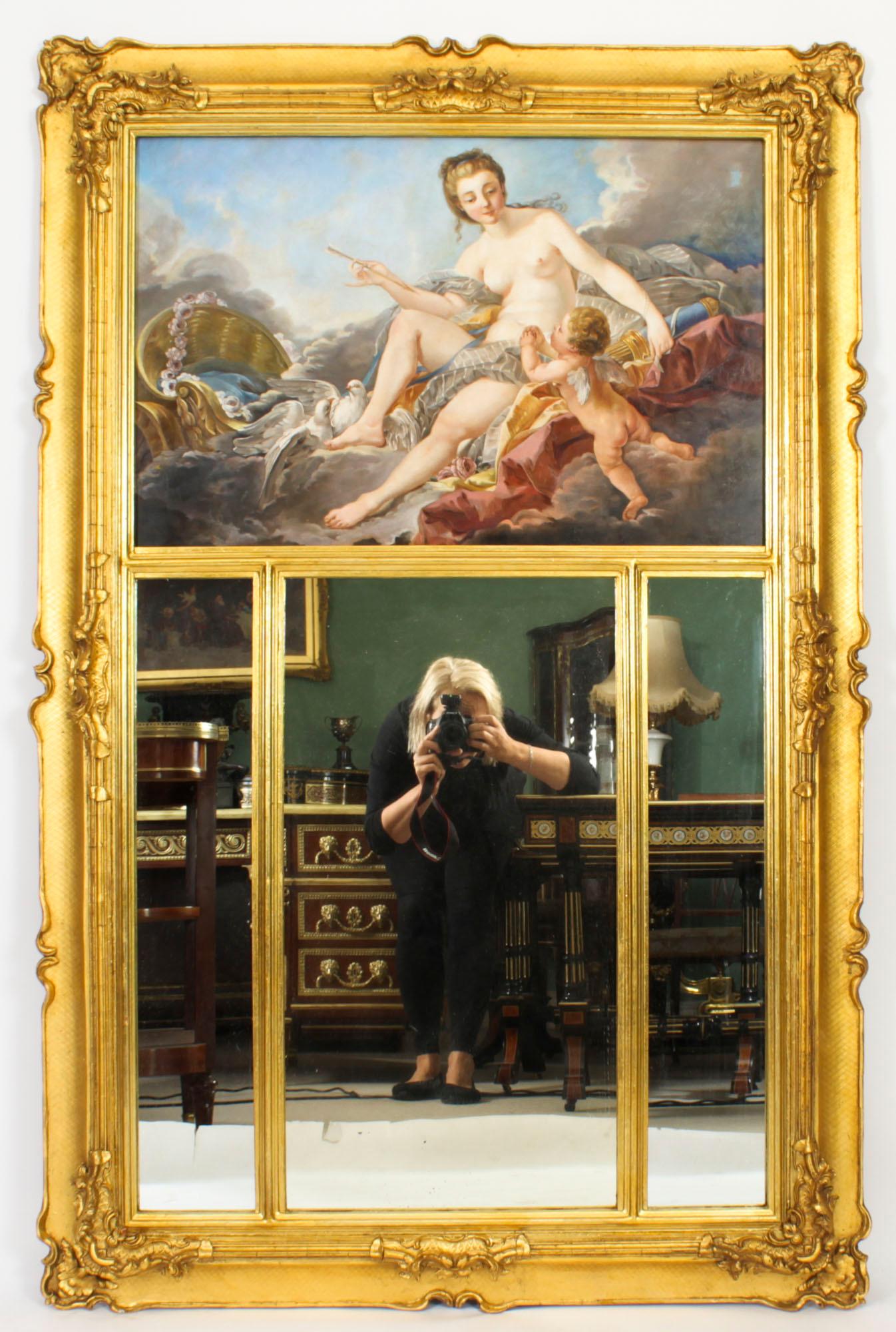 Antique Trumeau Mirror français peint et doré à la parcelle 19ème siècle en vente 11