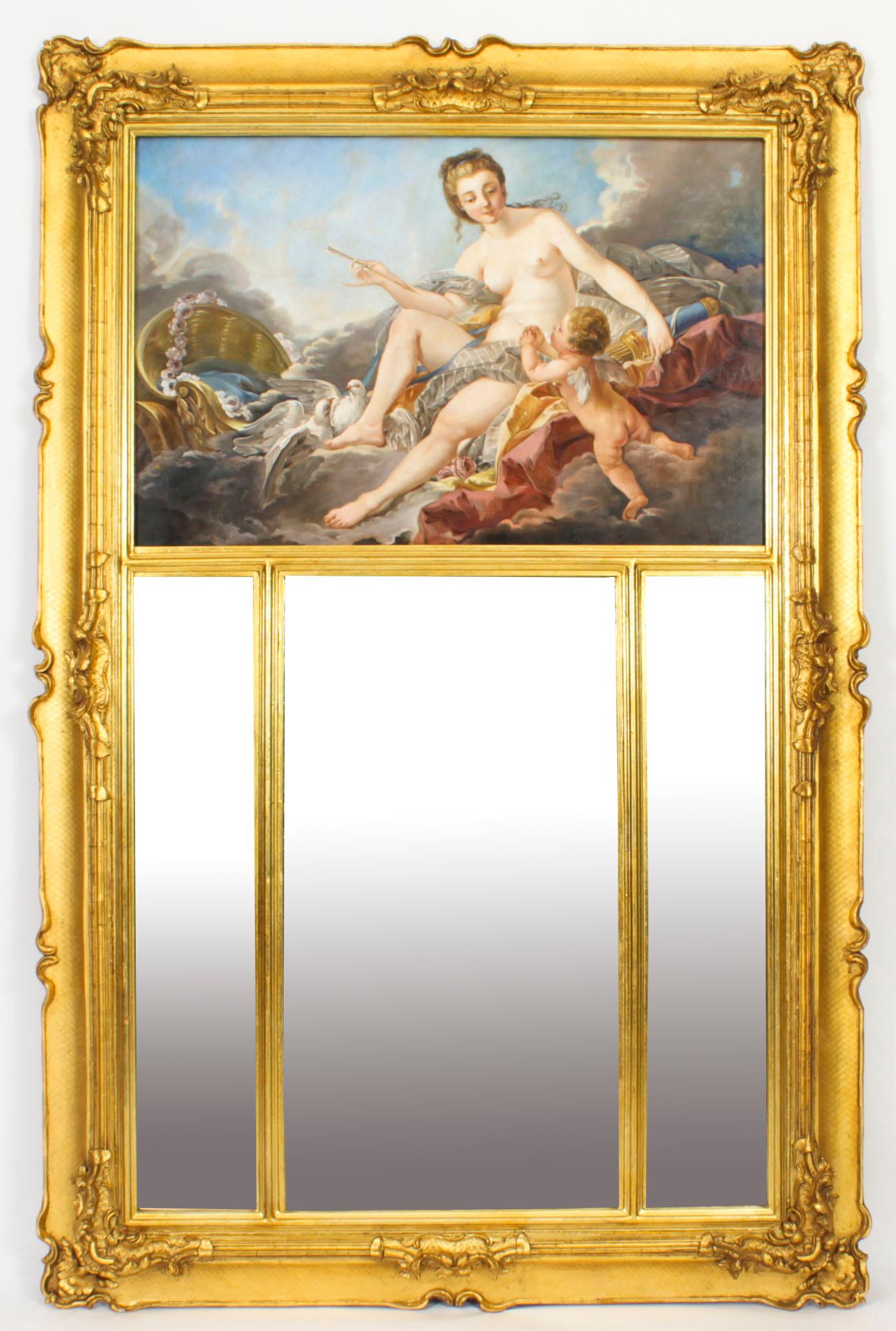 Antique French Painted & Parcel Gilt Trumeau Mirror 19th Century For Sale 14