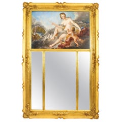 Antique French Painted & Parcel Gilt Trumeau Mirror 19th Century