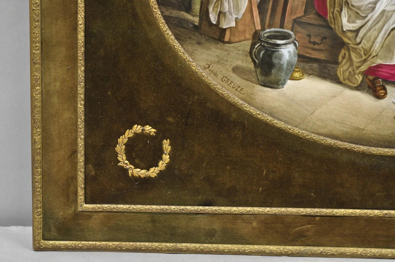 Antique French Painted Porcelain Framed Wall Plaque Signed Jean-Baptiste Greuze For Sale 7