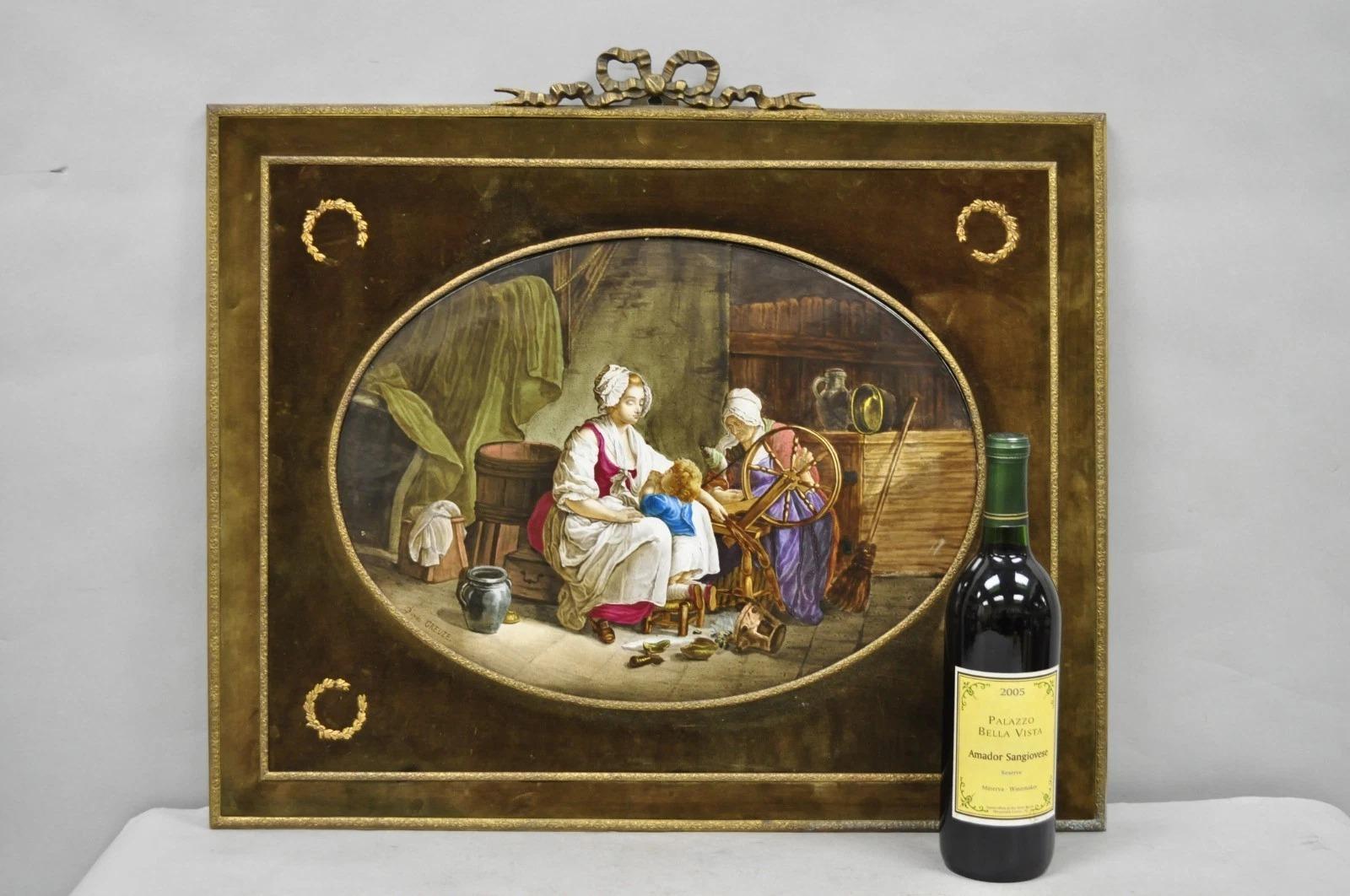 Antique French Victorian Painted Porcelain Wall Plaque 