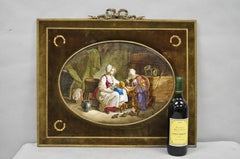 Antique French Painted Porcelain Framed Wall Plaque Signed Jean-Baptiste Greuze