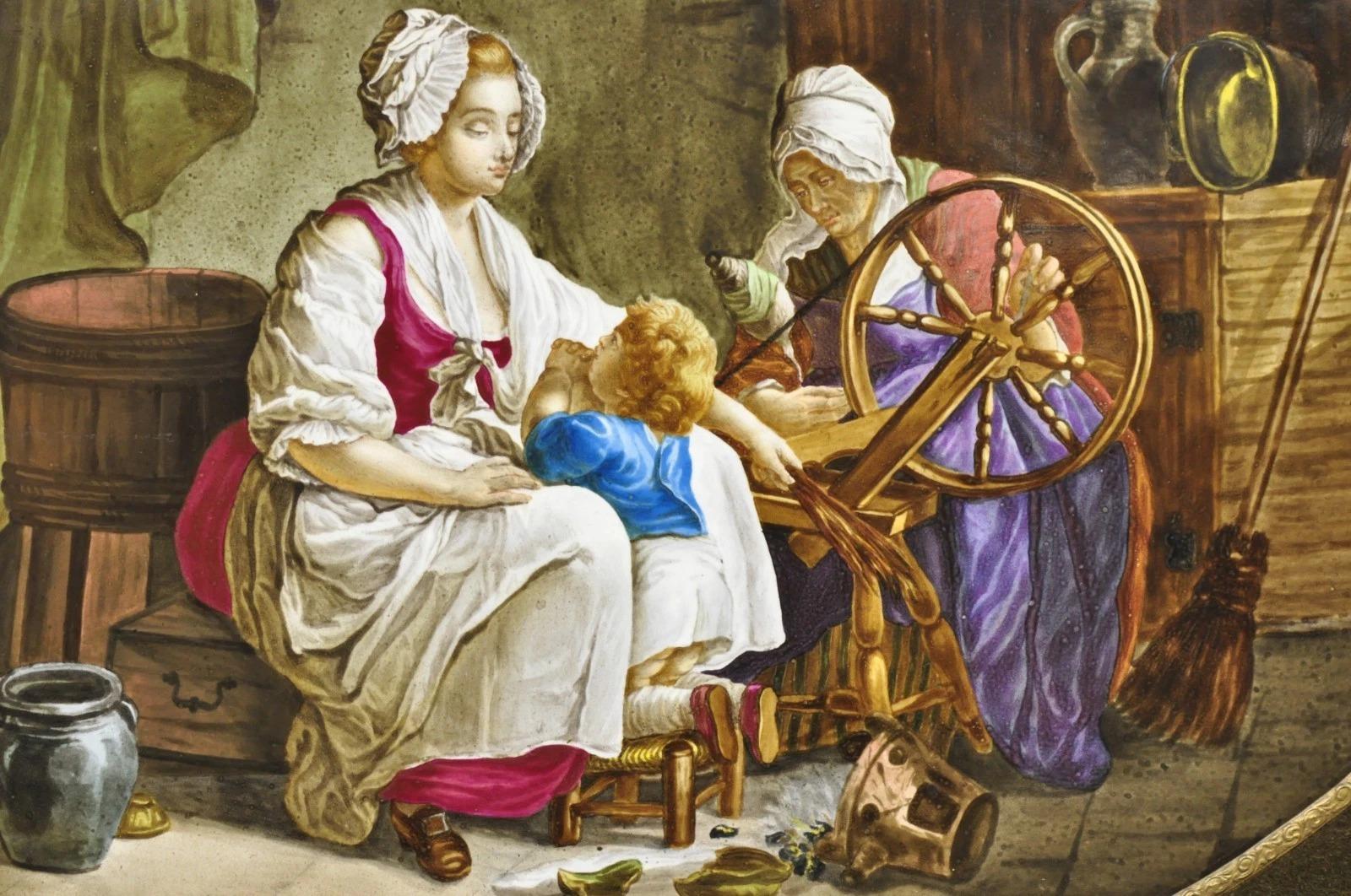 Antique French Painted Porcelain Framed Wall Plaque Signed Jean-Baptiste Greuze In Good Condition For Sale In Philadelphia, PA