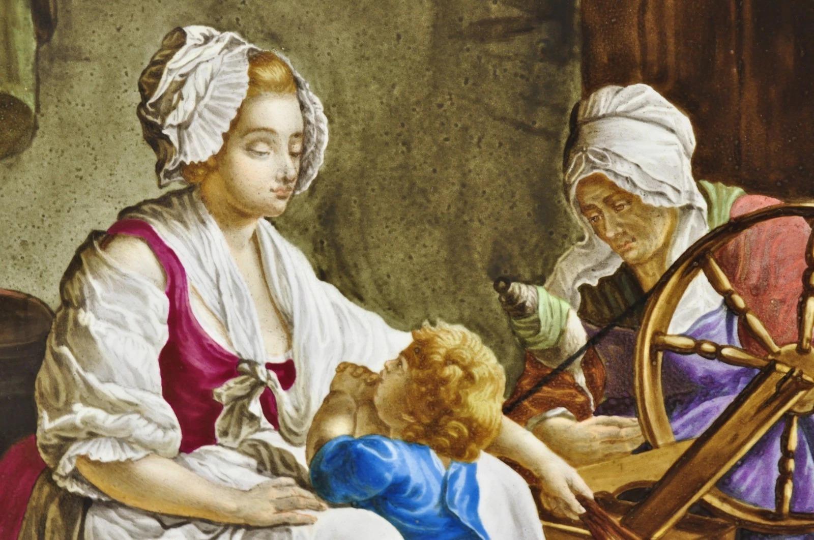 19th Century Antique French Painted Porcelain Framed Wall Plaque Signed Jean-Baptiste Greuze For Sale