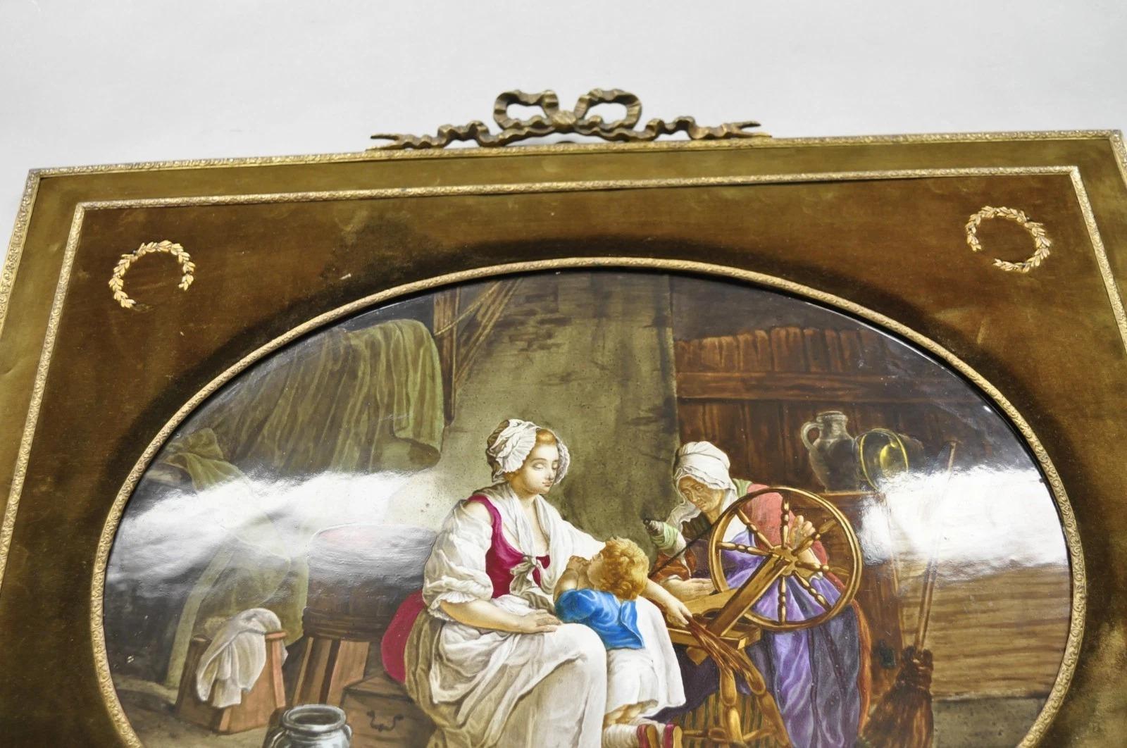 Antique French Painted Porcelain Framed Wall Plaque Signed Jean-Baptiste Greuze For Sale 1