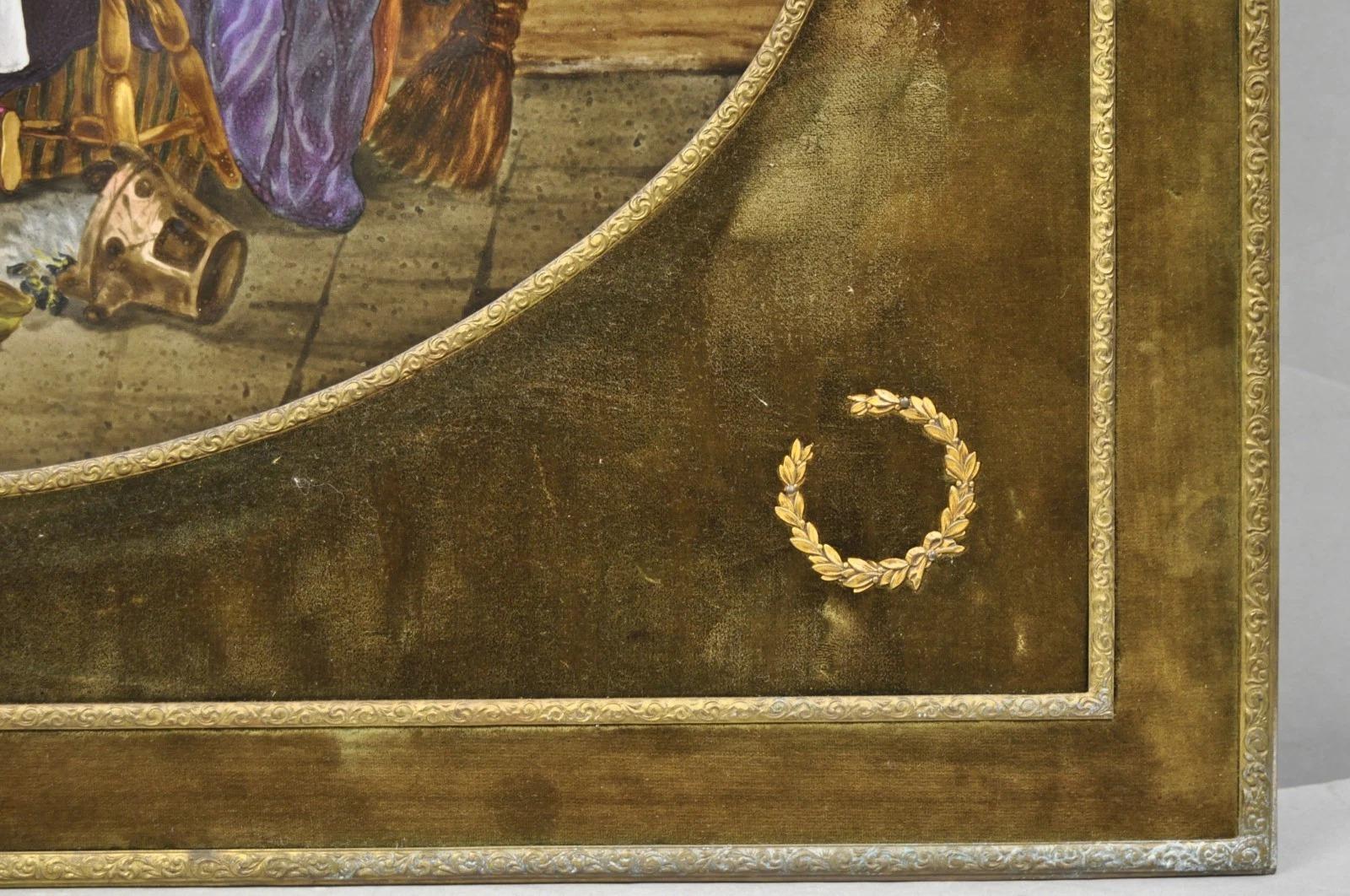 Antique French Painted Porcelain Framed Wall Plaque Signed Jean-Baptiste Greuze For Sale 3