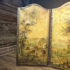 Antique French Painted Screen Depicting Three Figural Landscape Scenes