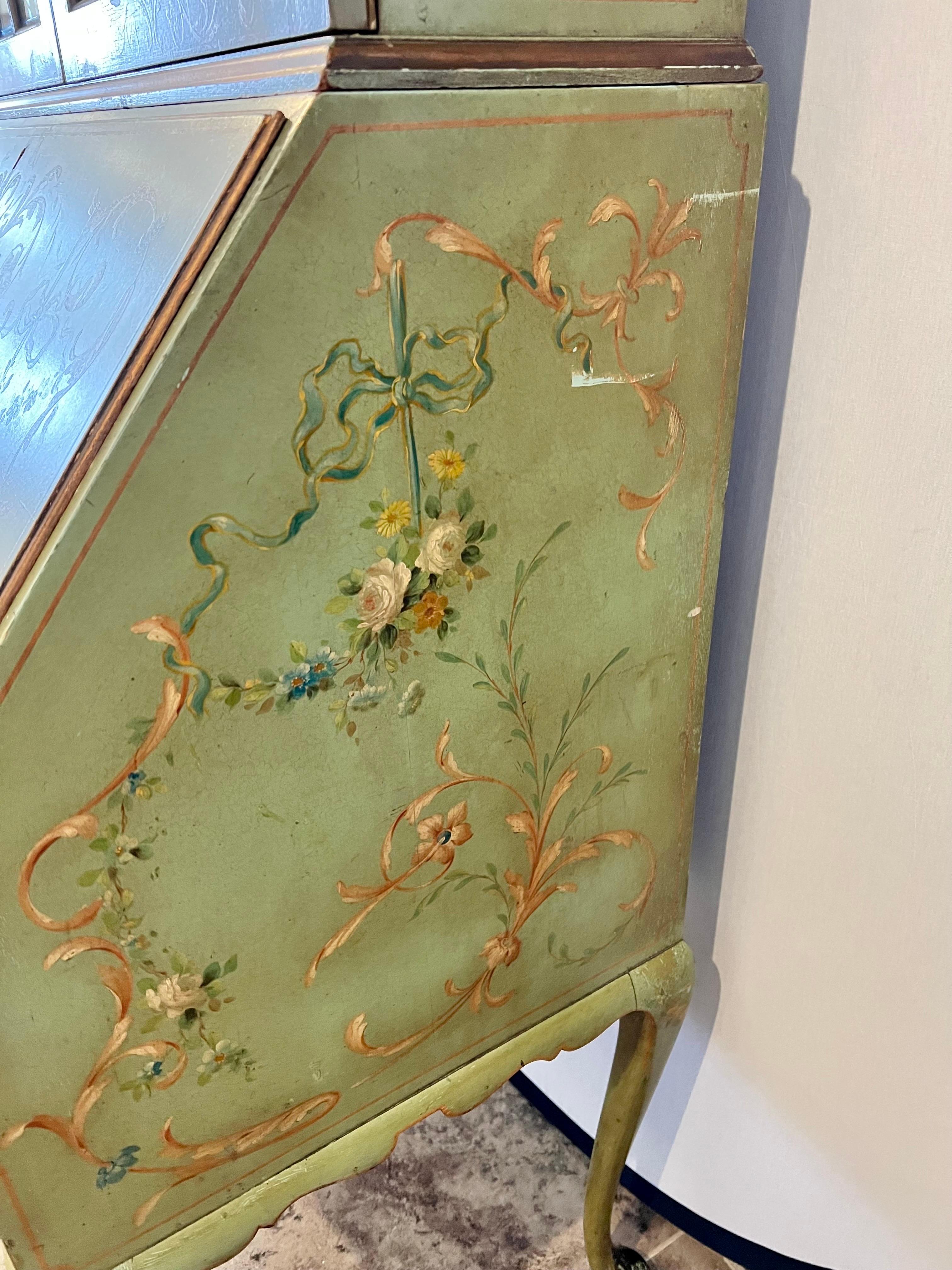 20th Century Antique French Painted Secretary Desk Display Cabinet