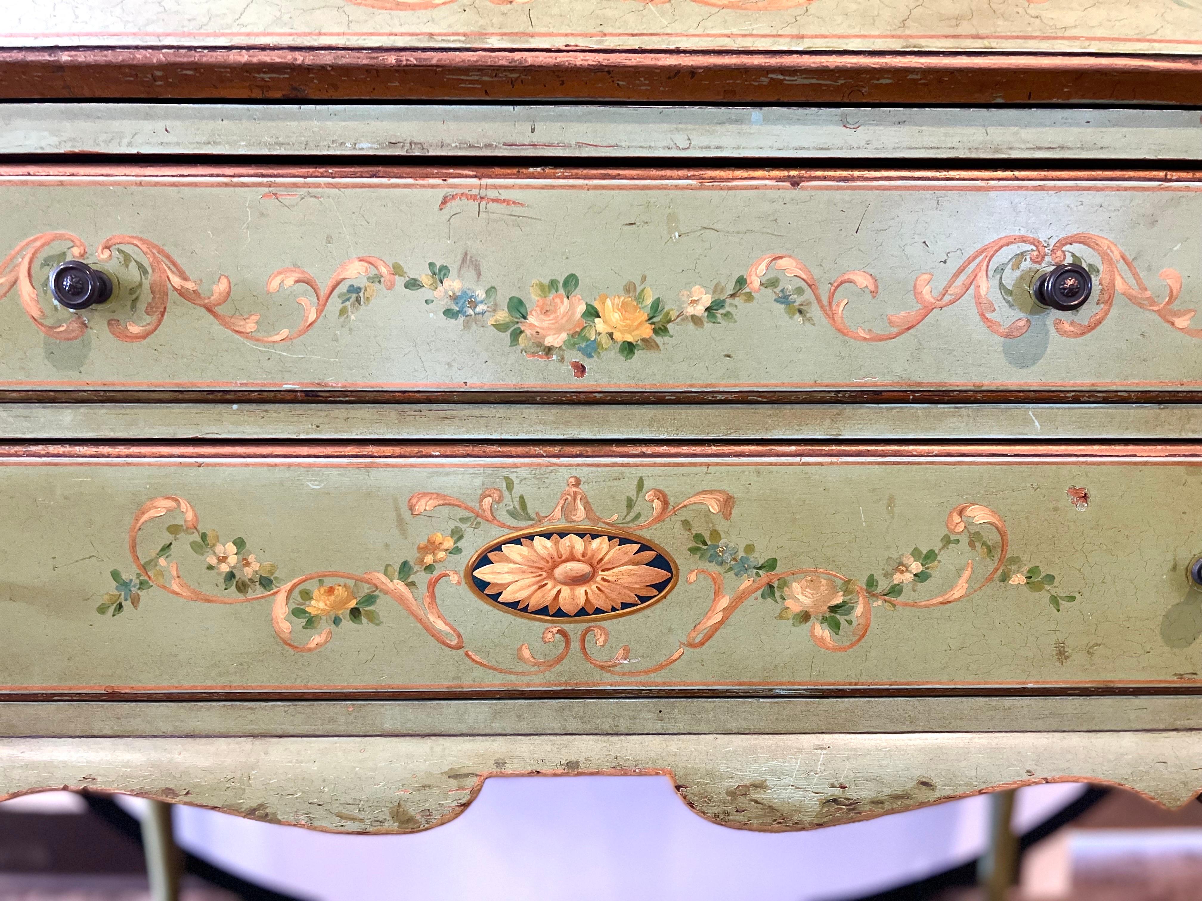 Glass Antique French Painted Secretary Desk Display Cabinet