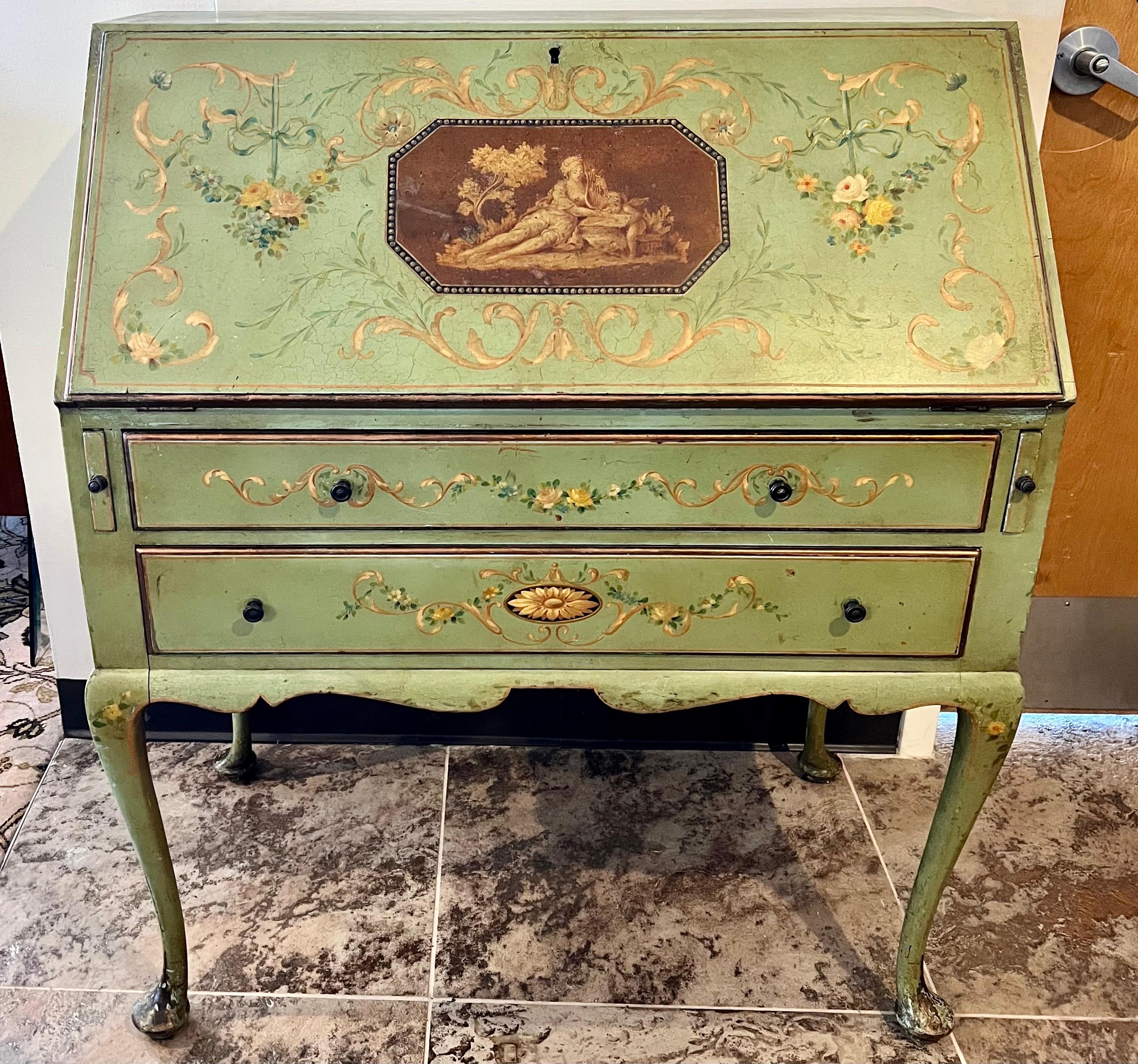 Antique French Painted Secretary Desk Display Cabinet 1