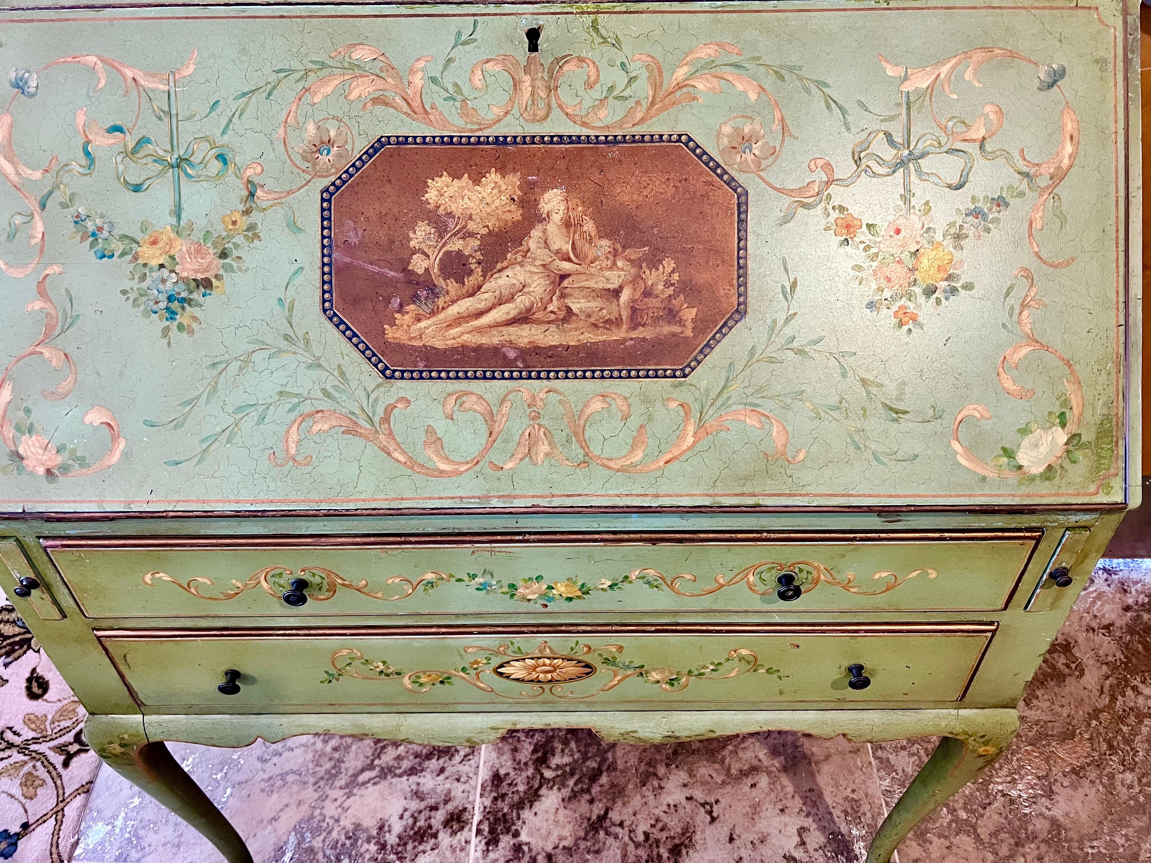 Antique French Painted Secretary Desk Display Cabinet 2