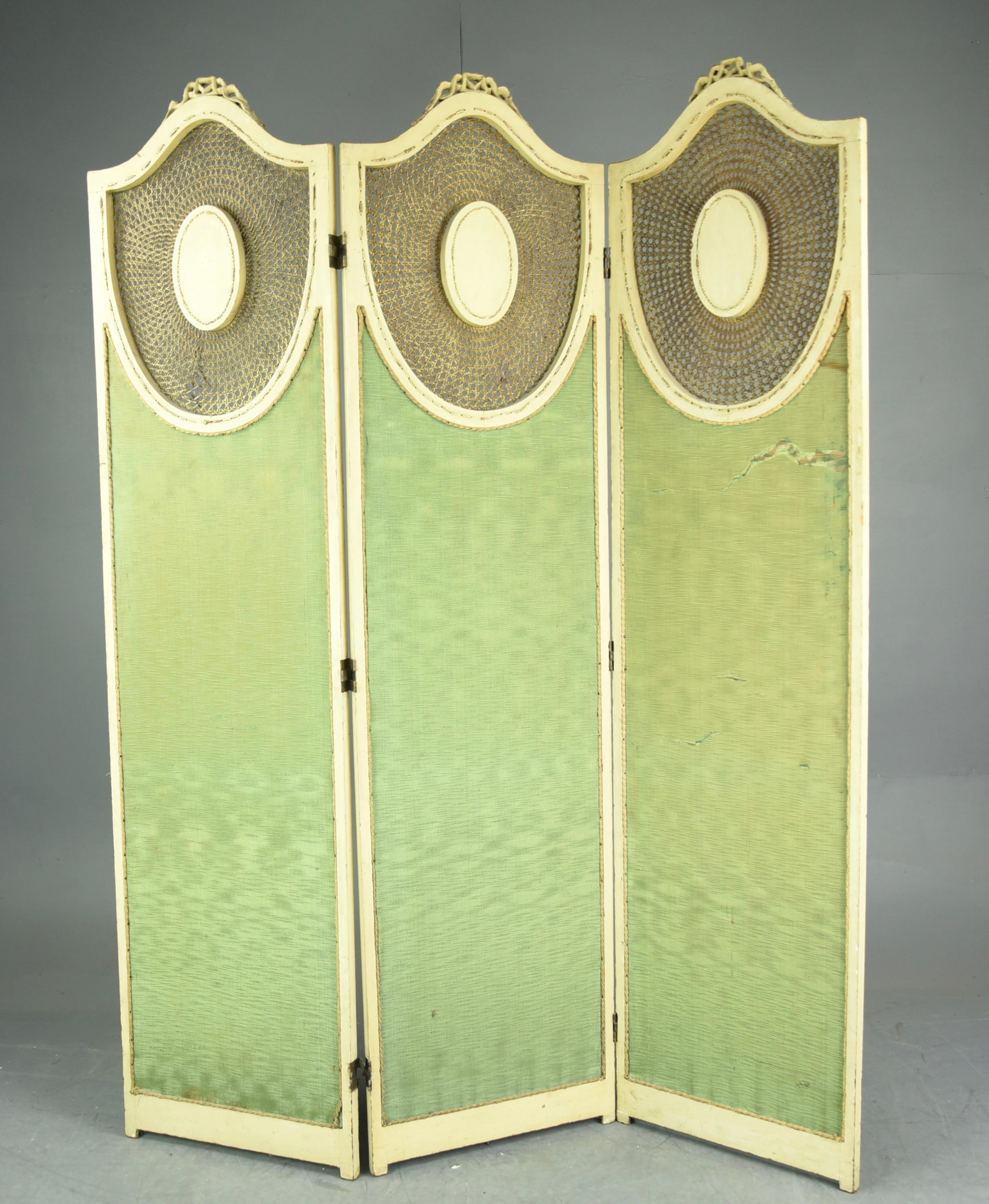 Antique French Painted Three Fold Boudoir Screen 3