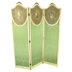 Antique French Painted Three Fold Boudoir Screen