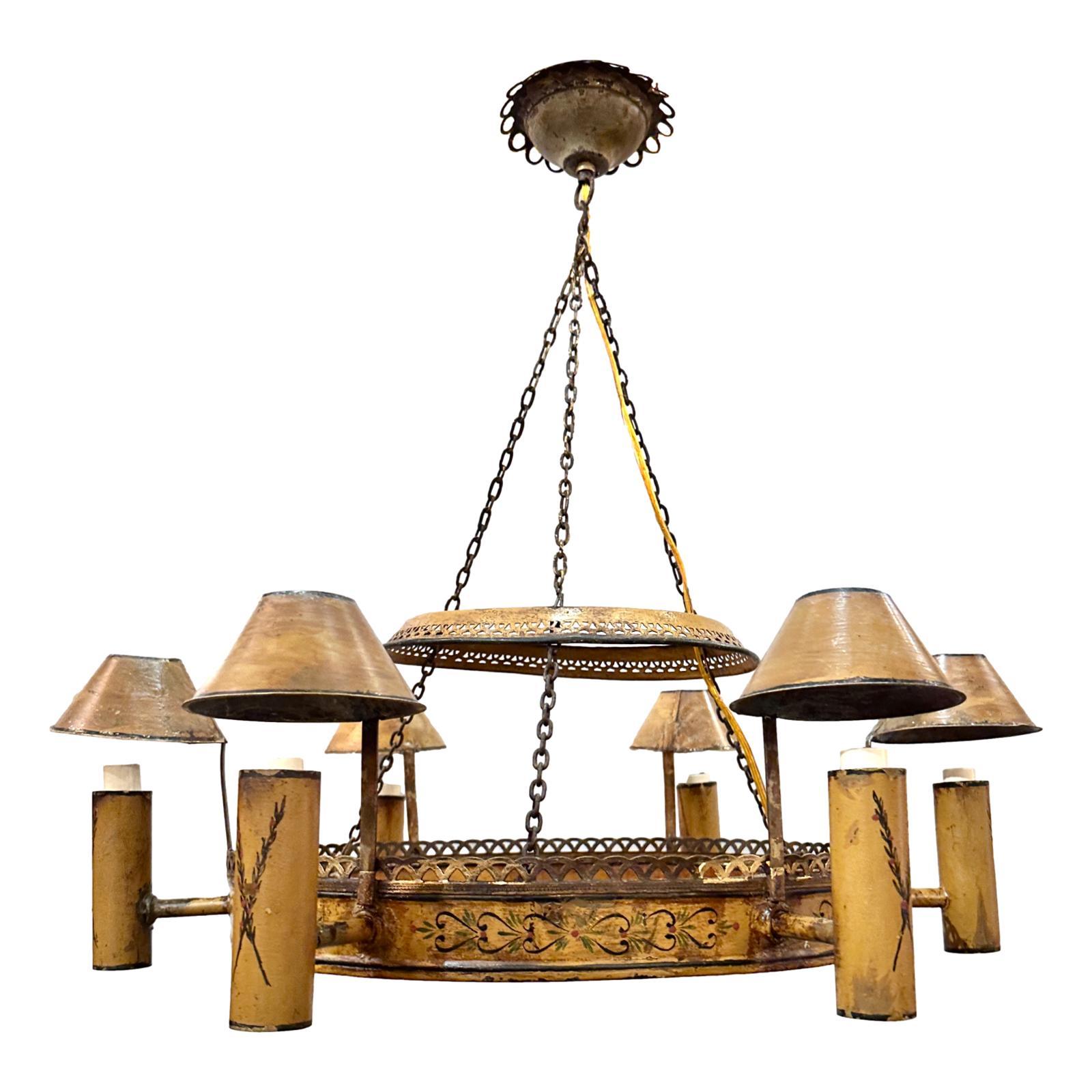 Début du 20ème siècle Lustre ancien en tôle peinte française en vente