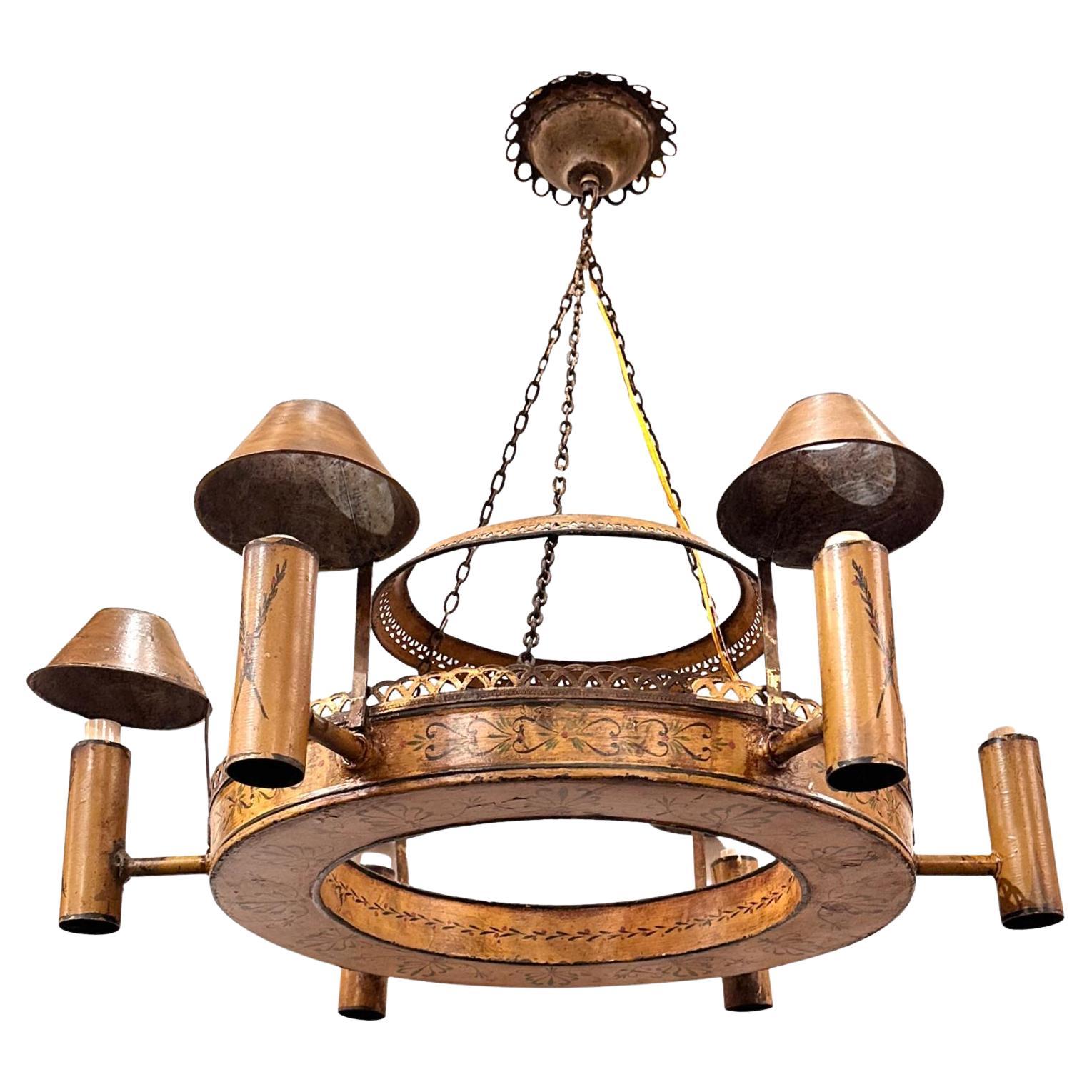 Antique French Painted Tole Chandelier