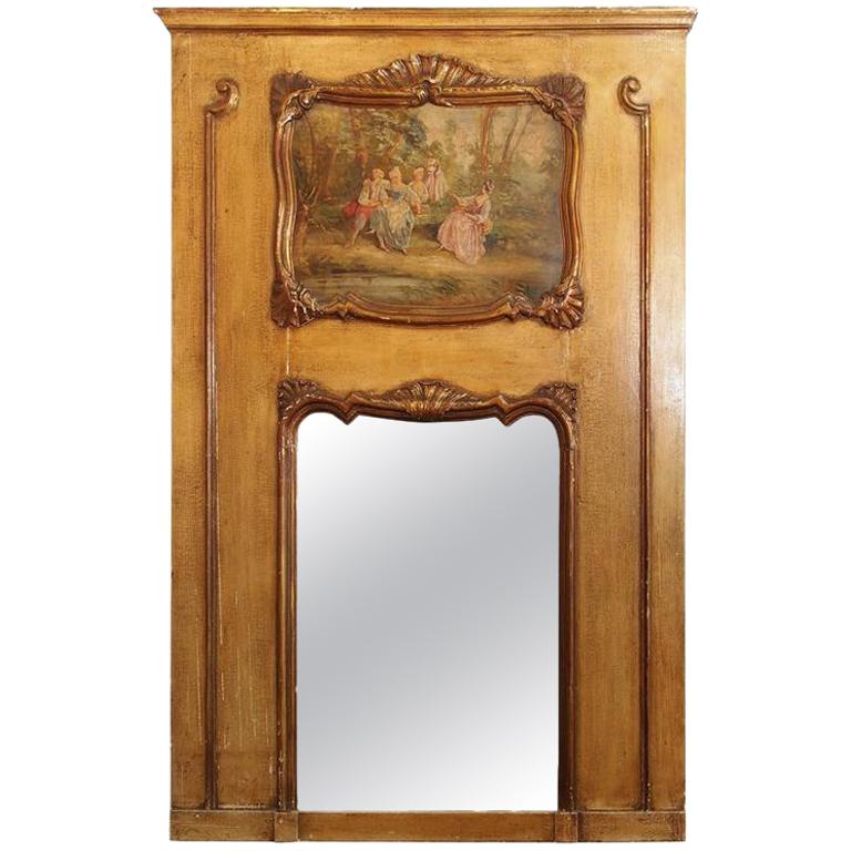 Antique French Painted Trumeau For Sale