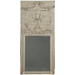 Antique French Painted Trumeau Mirror in vernice originale non restaurato, circa 1800