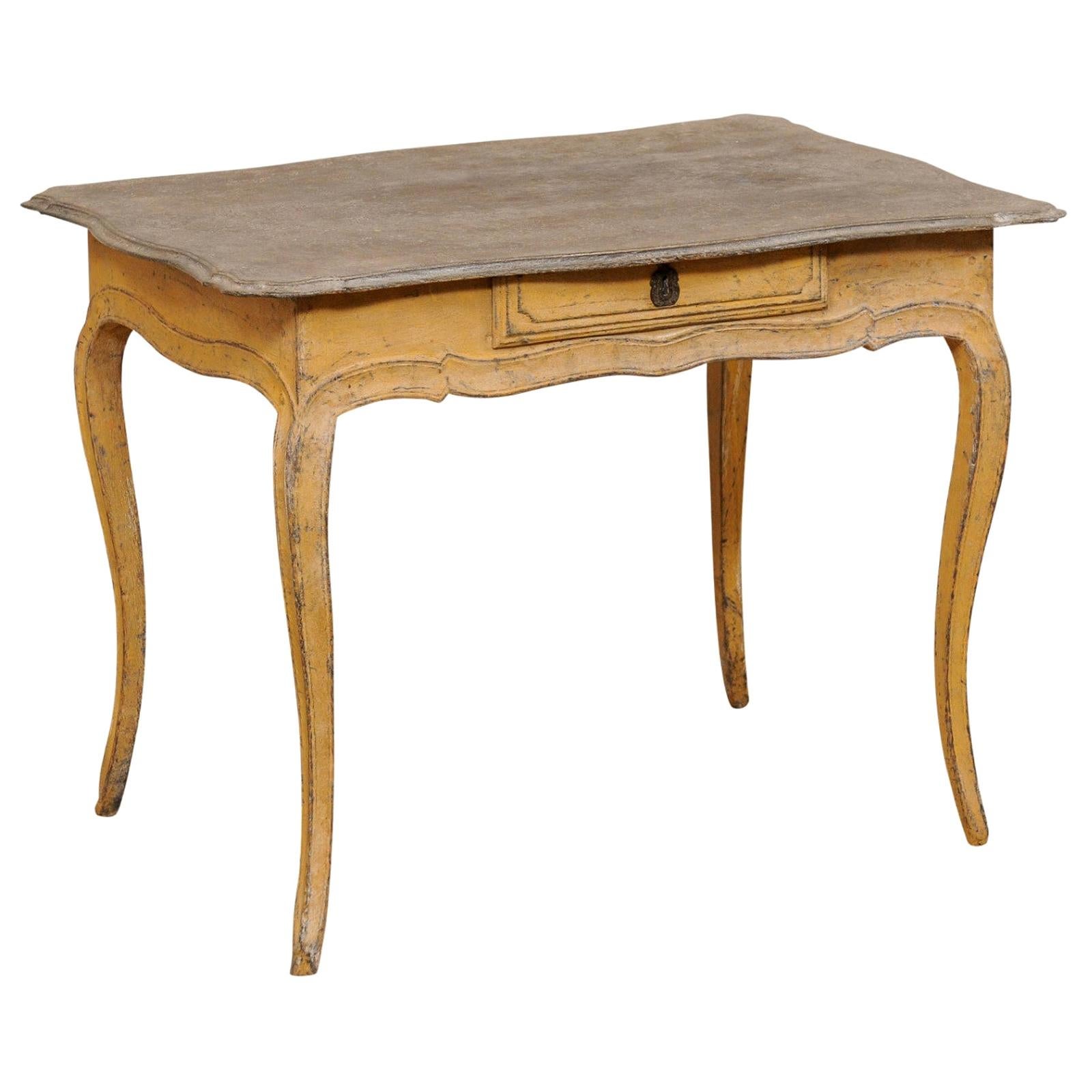 Ancienne table de bonheur-du-jour ou d'appoint en bois peint français avec un seul tiroir