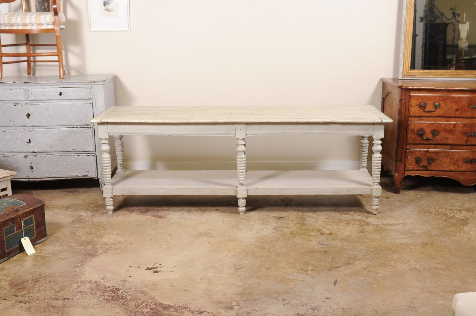 Antique French Painted Wood Drapers Table Console en vente 2