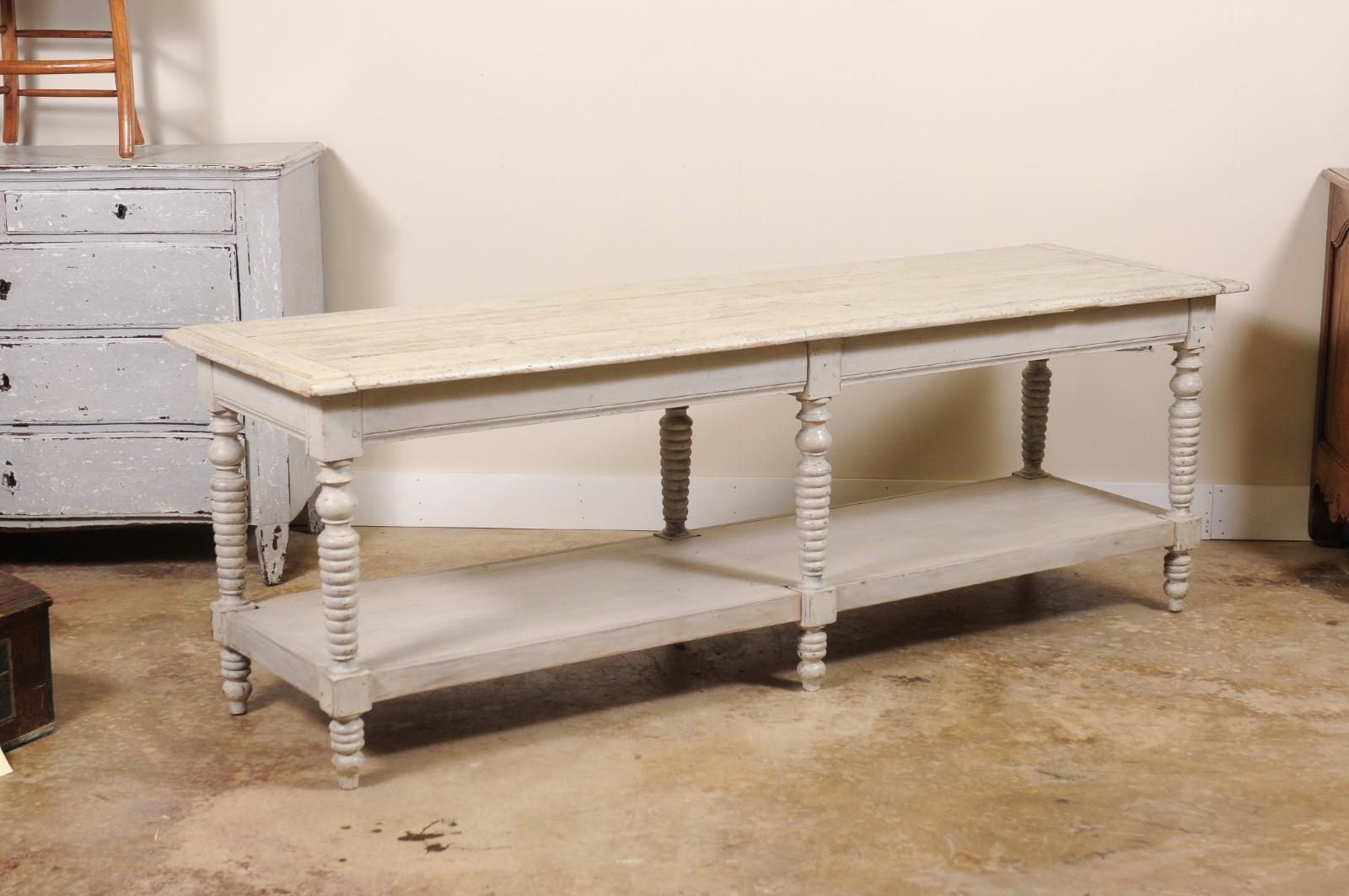 Antique French Painted Wood Drapers Table Console en vente 3